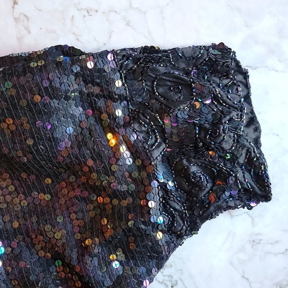 NWT CeeCee black sequined and beaded blouse, small/medium - Picture 4 of 6